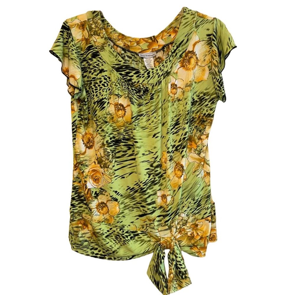Bleeker & McDougal Floral Jungle Tie Front Top LARGE